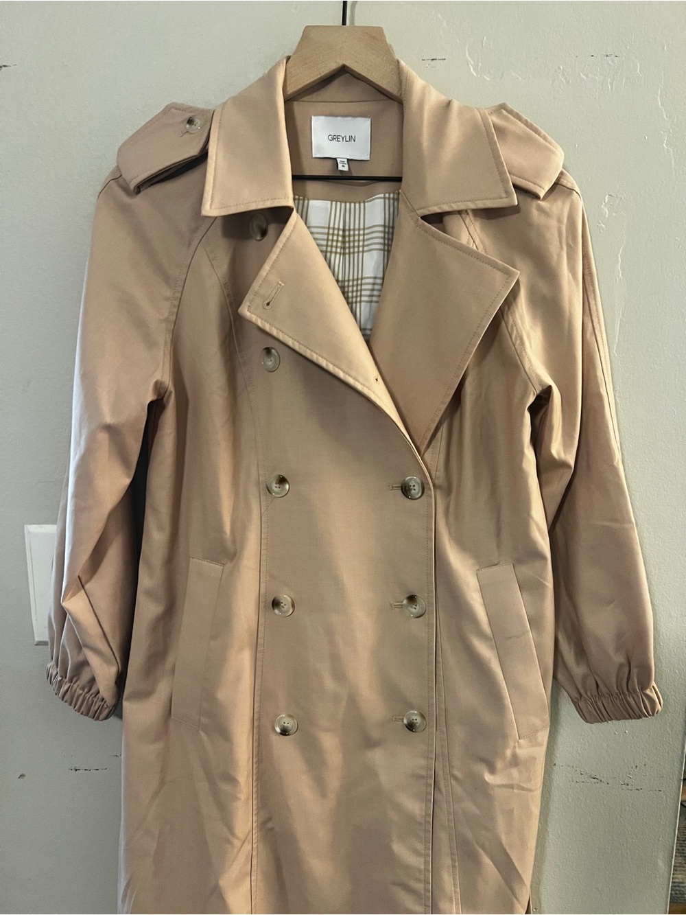 Anthropologie Greylin Nate Soft Twill Trench Coat Midi Belted Double Breasted XS - Picture 14 of 16